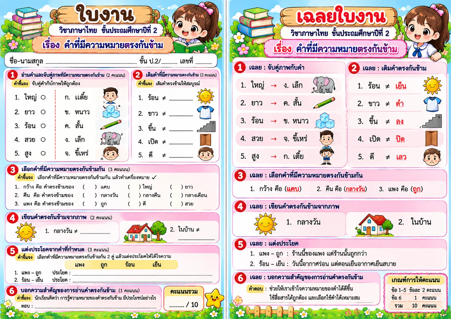 ตัวอย่างคำที่มีความหมายตรงกันข้าม