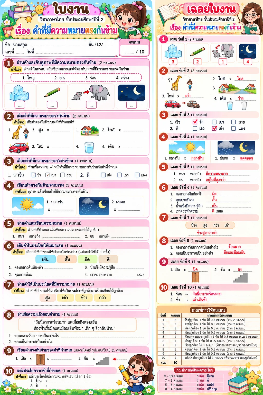 ตัวอย่างเฉลยใบงานคำตรงกันข้าม